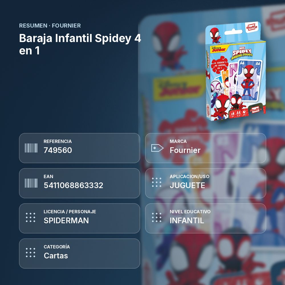 BARAJA INFANTIL SPIDEY 4 EN 1 - resumen de atributos