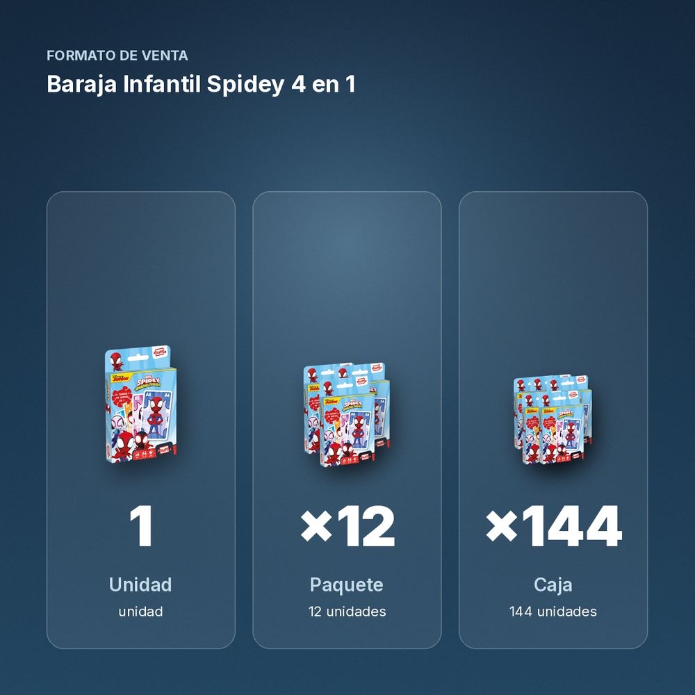 BARAJA INFANTIL SPIDEY 4 EN 1 - formato de venta: paquete de 12, caja de 144