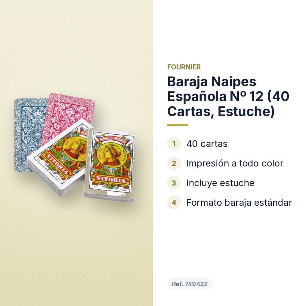 BARAJA NAIPES ESPAÑOLA Nº 12 (40 CARTAS, ESTUCHE) - características principales