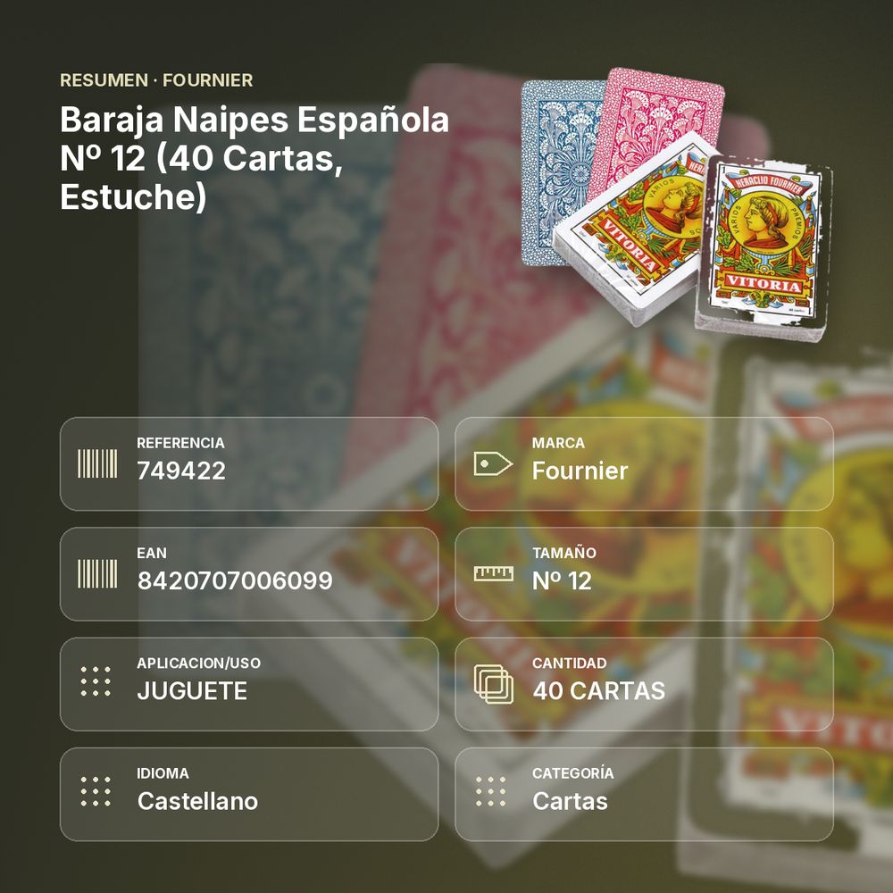 BARAJA NAIPES ESPAÑOLA Nº 12 (40 CARTAS, ESTUCHE) - resumen de atributos