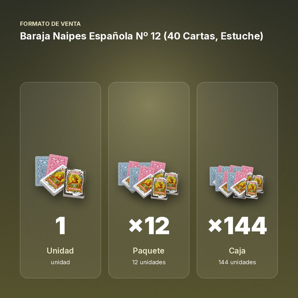BARAJA NAIPES ESPAÑOLA Nº 12 (40 CARTAS, ESTUCHE) - formato de venta: paquete de 12, caja de 144