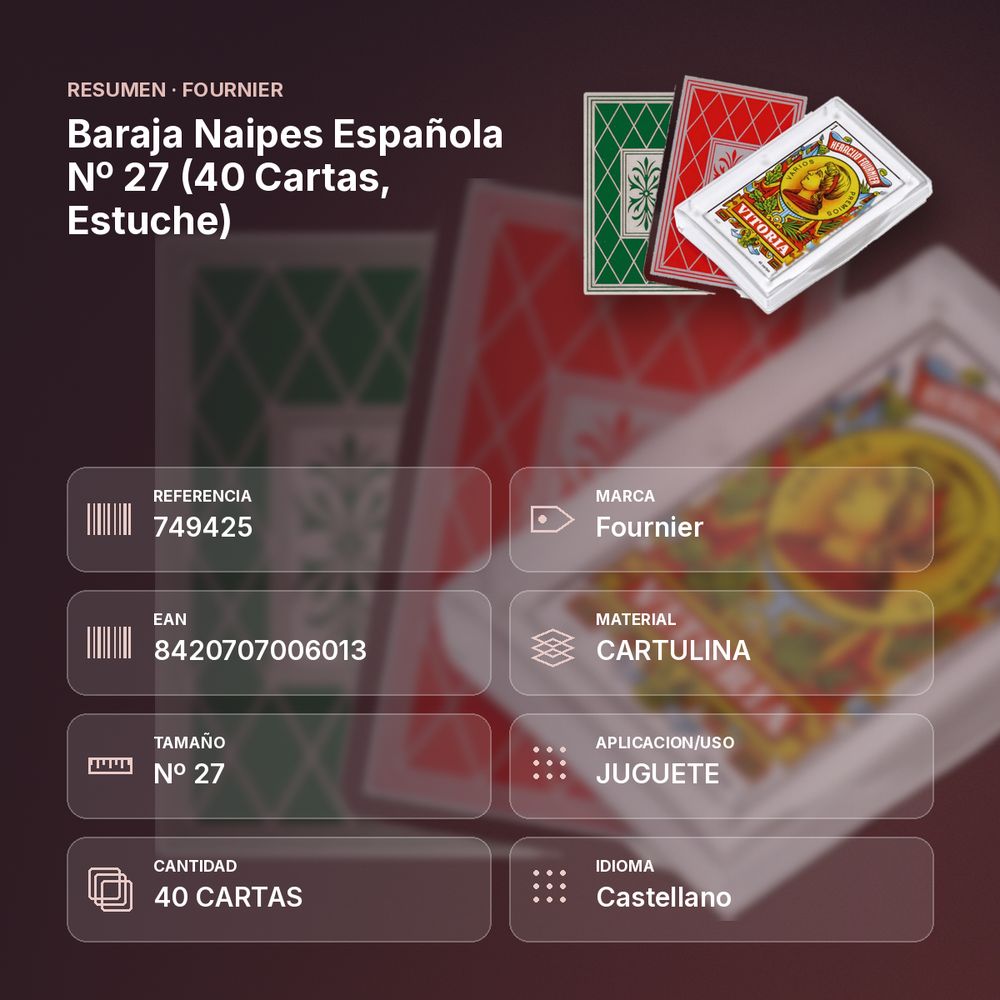BARAJA NAIPES ESPAÑOLA Nº 27 (40 CARTAS, ESTUCHE) - resumen de atributos