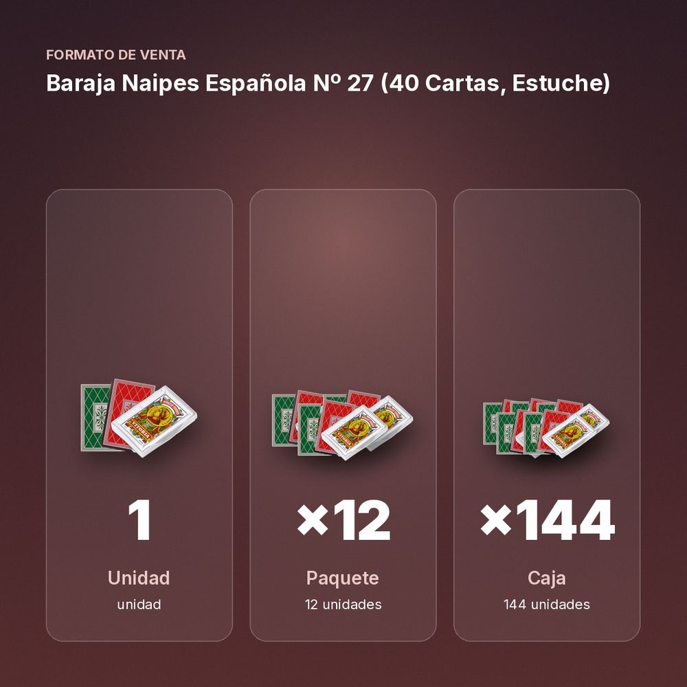 BARAJA NAIPES ESPAÑOLA Nº 27 (40 CARTAS, ESTUCHE) - formato de venta: paquete de 12, caja de 144