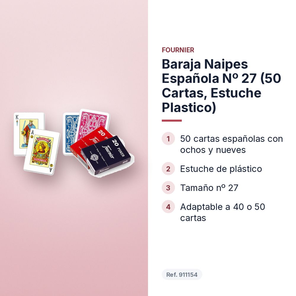 BARAJA NAIPES ESPAÑOLA Nº 27 (50 CARTAS, ESTUCHE PLASTICO) - características principales
