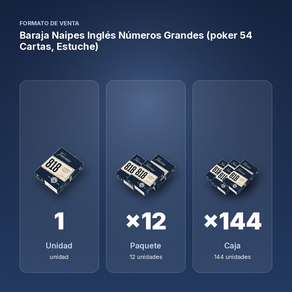BARAJA NAIPES INGLÉS NÚMEROS GRANDES (POKER 54 CARTAS, ESTUCHE) - formato de venta: paquete de 12, caja de 144