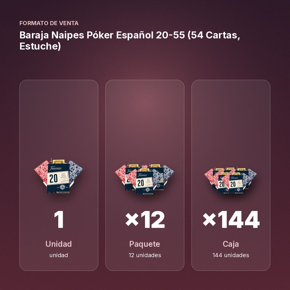 BARAJA NAIPES PÓKER ESPAÑOL 20-55 (54 CARTAS, ESTUCHE) - formato de venta: paquete de 12, caja de 144