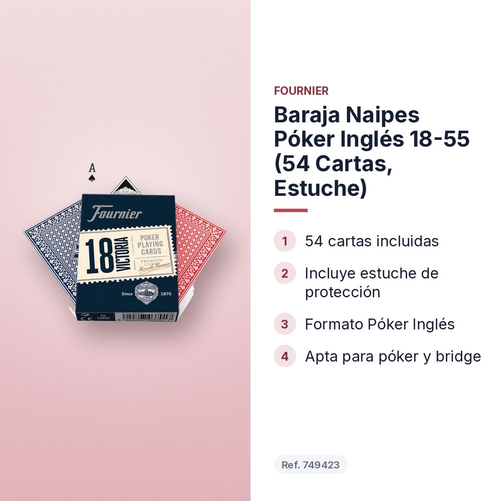 BARAJA NAIPES PÓKER INGLÉS 18-55 (54 CARTAS, ESTUCHE) - características principales