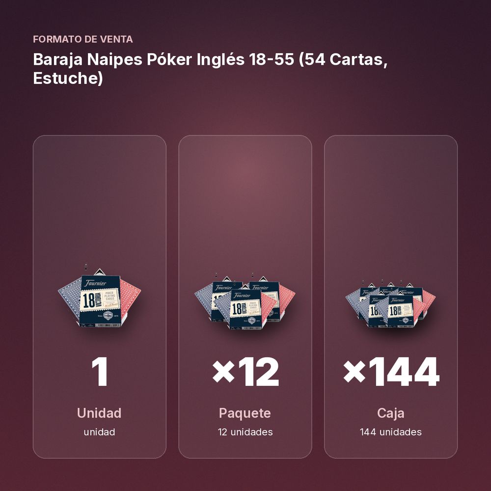 BARAJA NAIPES PÓKER INGLÉS 18-55 (54 CARTAS, ESTUCHE) - formato de venta: paquete de 12, caja de 144