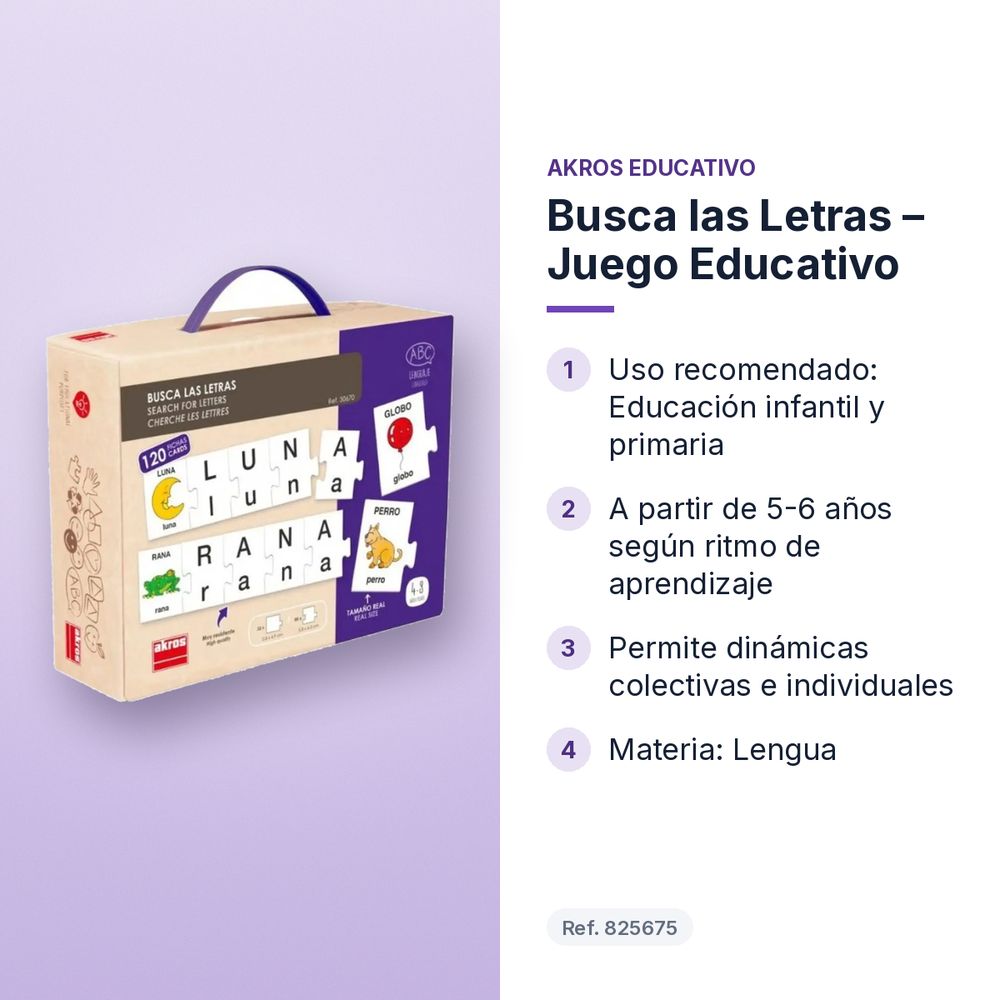 BUSCA LAS LETRAS – JUEGO EDUCATIVO - características principales
