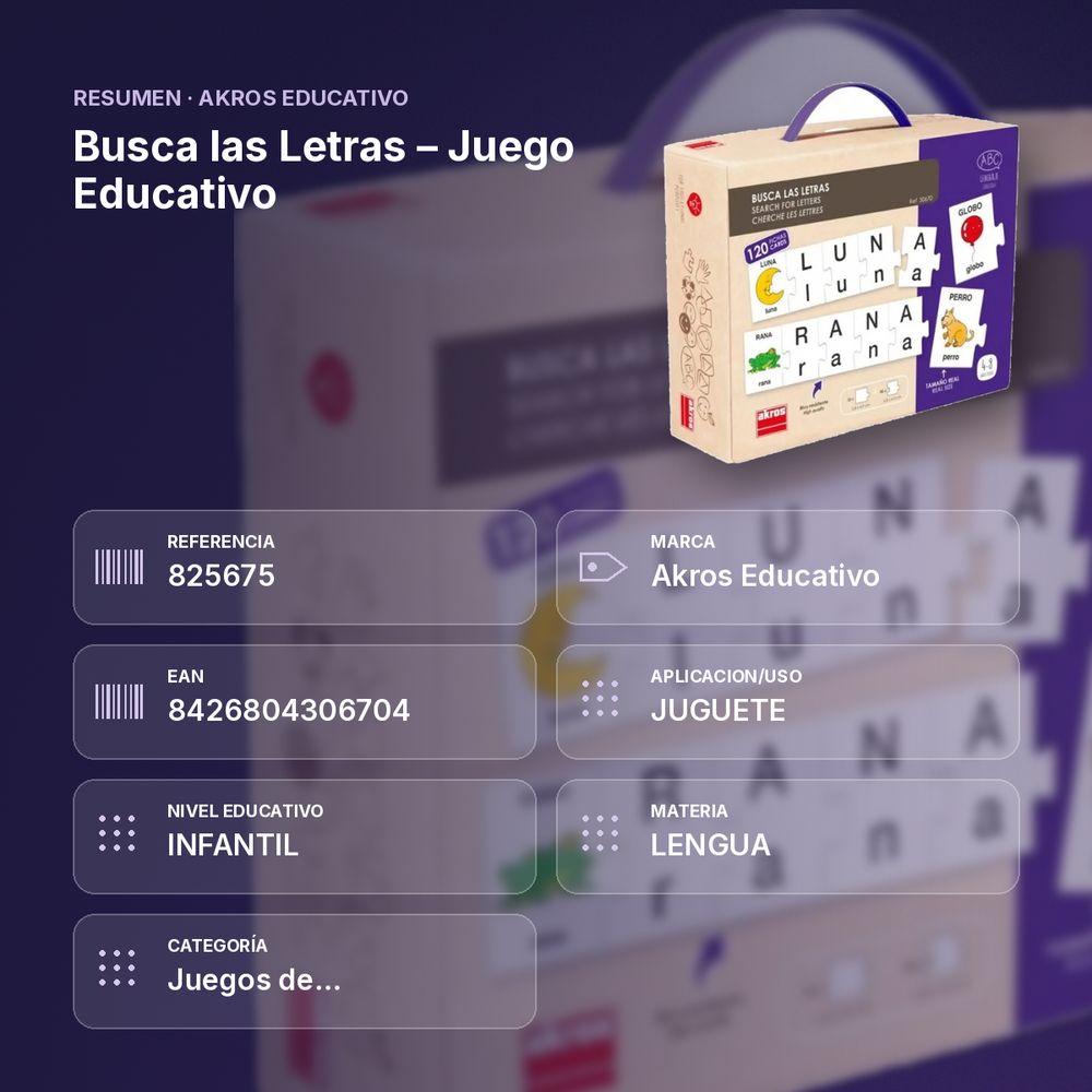 BUSCA LAS LETRAS – JUEGO EDUCATIVO - resumen de atributos