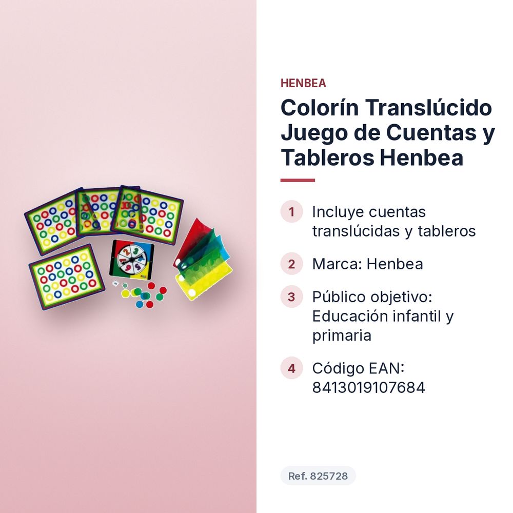 COLORÍN TRANSLÚCIDO JUEGO DE CUENTAS Y TABLEROS HENBEA - características principales