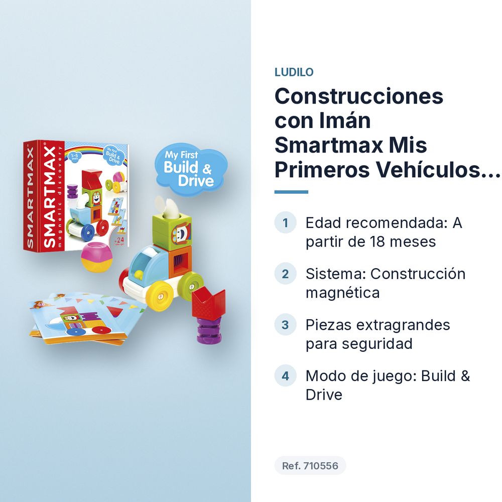 CONSTRUCCIONES CON IMÁN SMARTMAX MIS PRIMEROS VEHÍCULOS BUILD & DRIVE – JUEGO LUDILO MAGNÉTICO Y RETOS - características principales