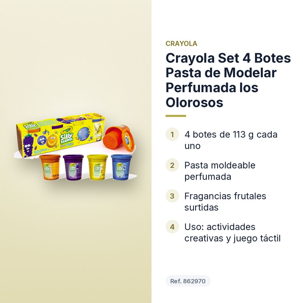 CRAYOLA SET 4 BOTES PASTA DE MODELAR PERFUMADA LOS OLOROSOS - características principales