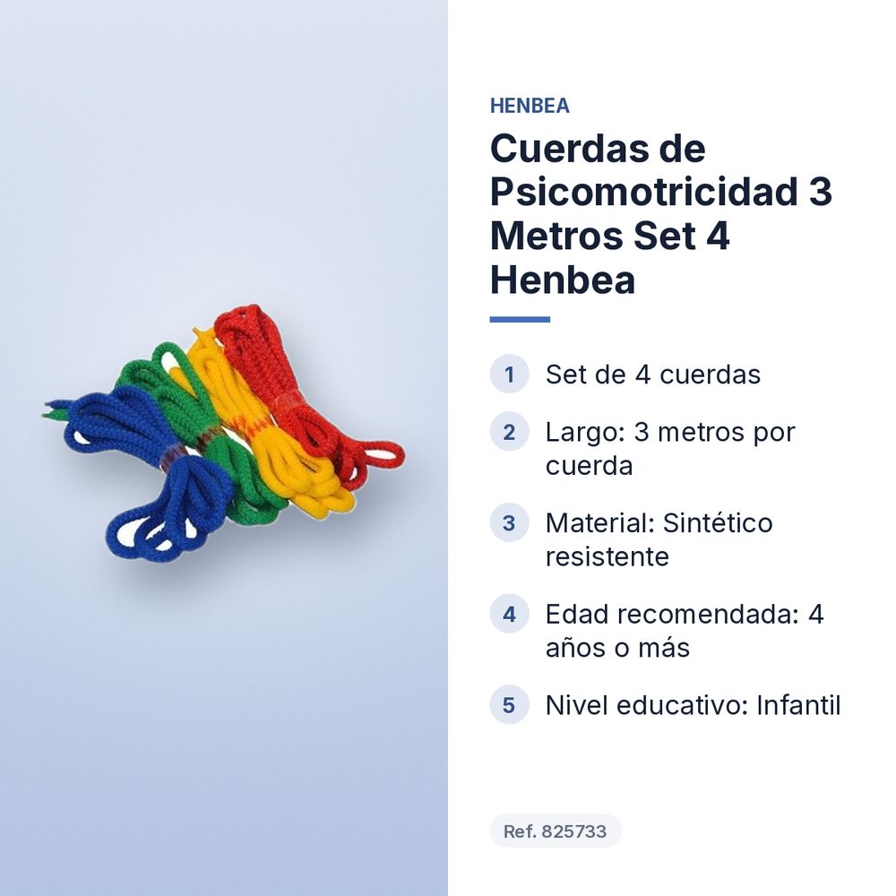 CUERDAS DE PSICOMOTRICIDAD 3 METROS SET 4 HENBEA - características principales