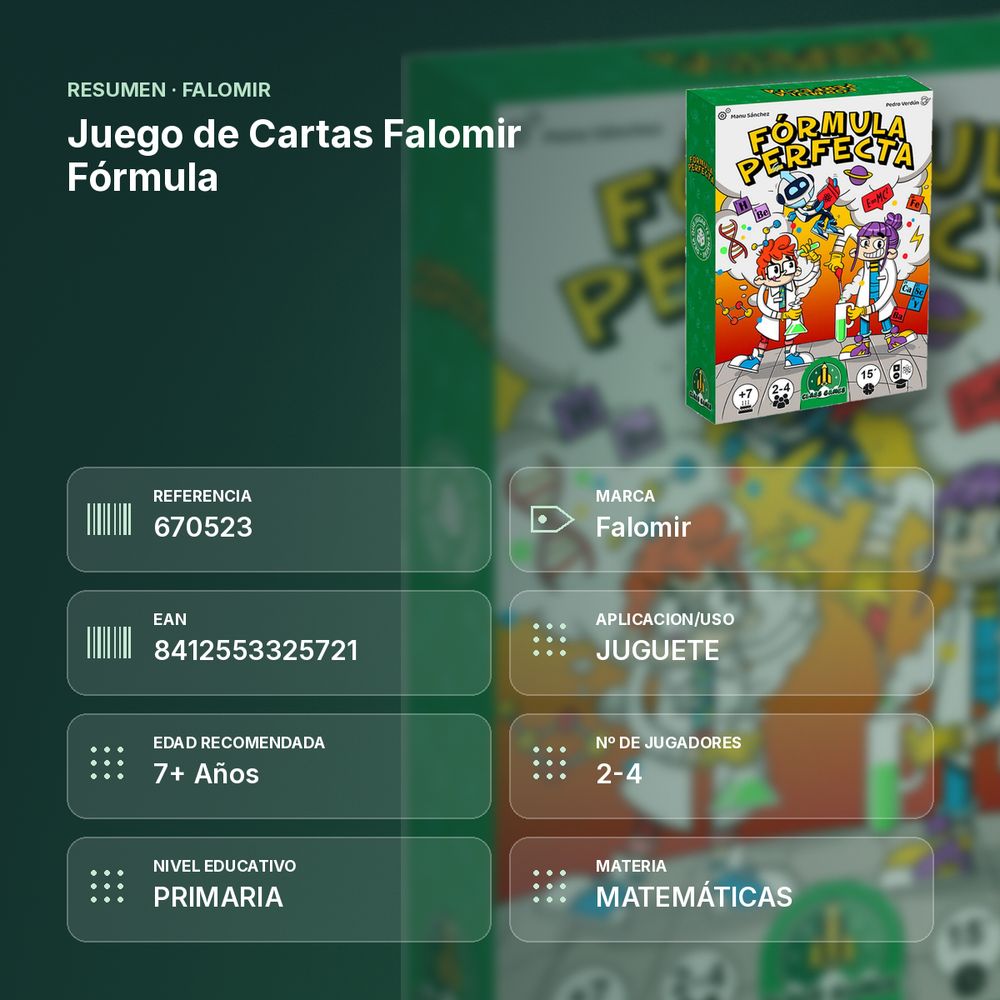 JUEGO DE CARTAS  FALOMIR FÓRMULA - resumen de atributos