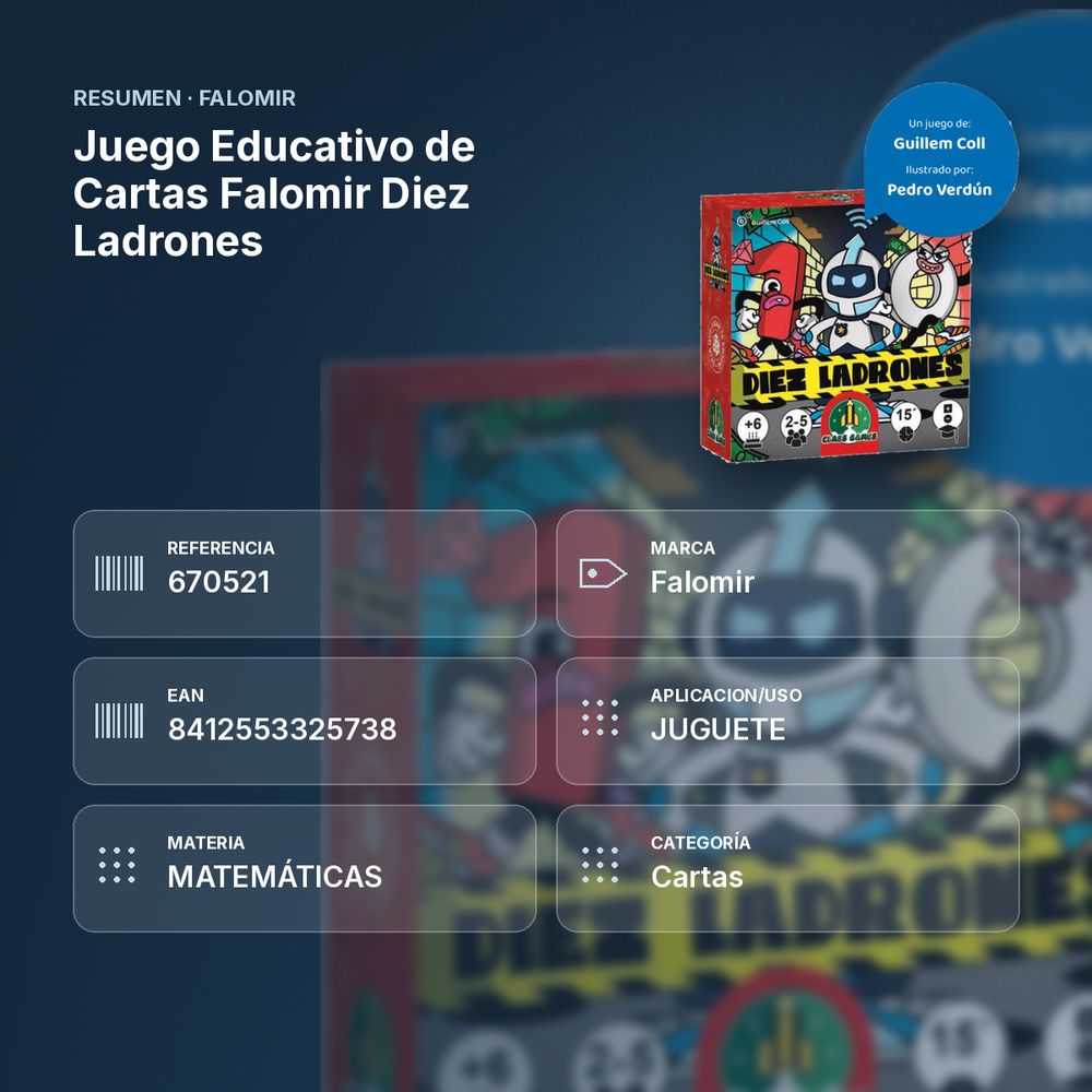 JUEGO EDUCATIVO DE CARTAS FALOMIR DIEZ LADRONES  - resumen de atributos