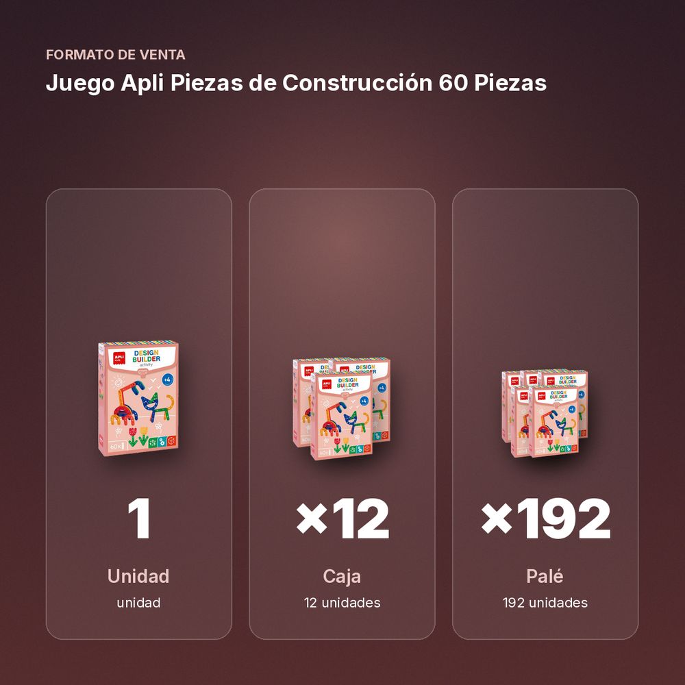JUEGO APLI PIEZAS DE CONSTRUCCIÓN 60 PIEZAS - formato de venta: caja de 12, palé de 192
