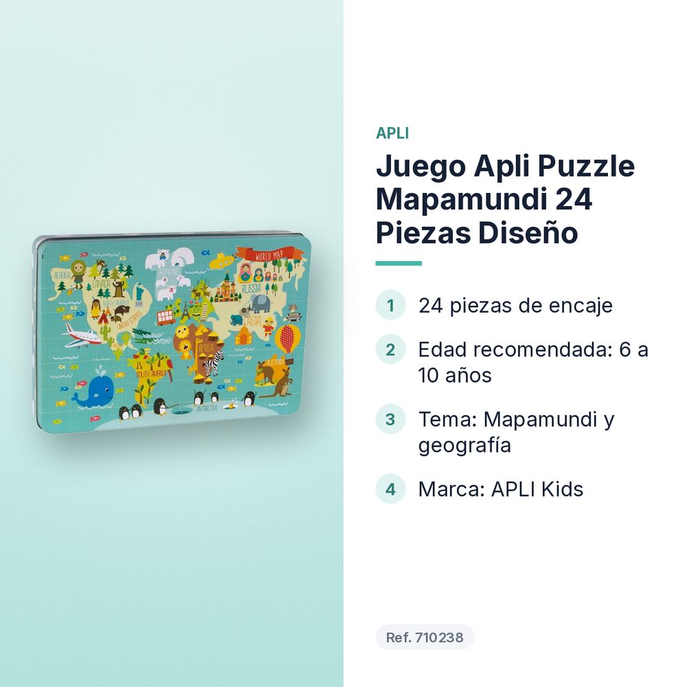 JUEGO APLI PUZZLE MAPAMUNDI 24 PIEZAS DISEÑO - características principales