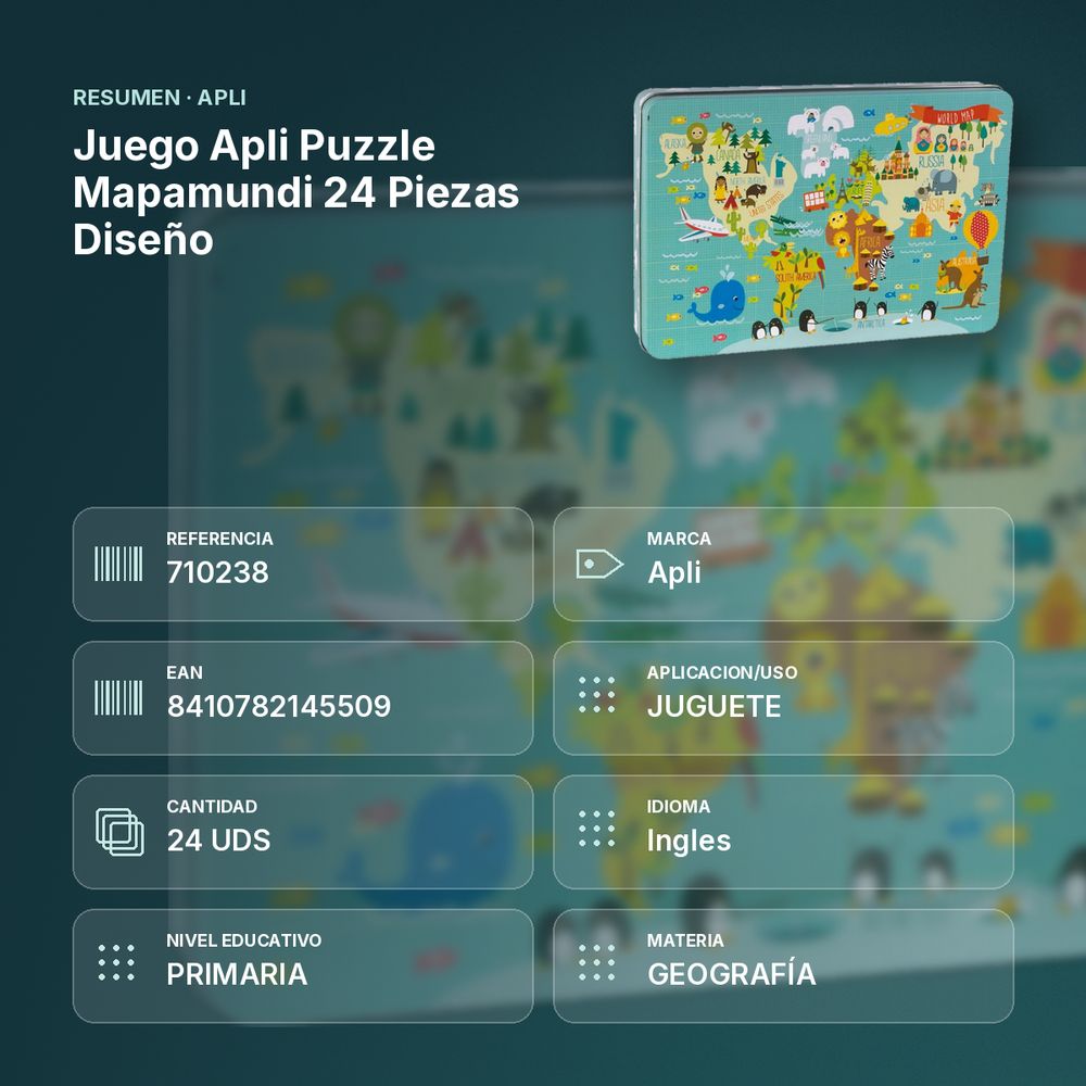JUEGO APLI PUZZLE MAPAMUNDI 24 PIEZAS DISEÑO - resumen de atributos