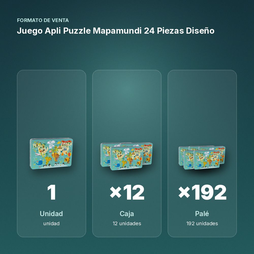 JUEGO APLI PUZZLE MAPAMUNDI 24 PIEZAS DISEÑO - formato de venta: caja de 12, palé de 192