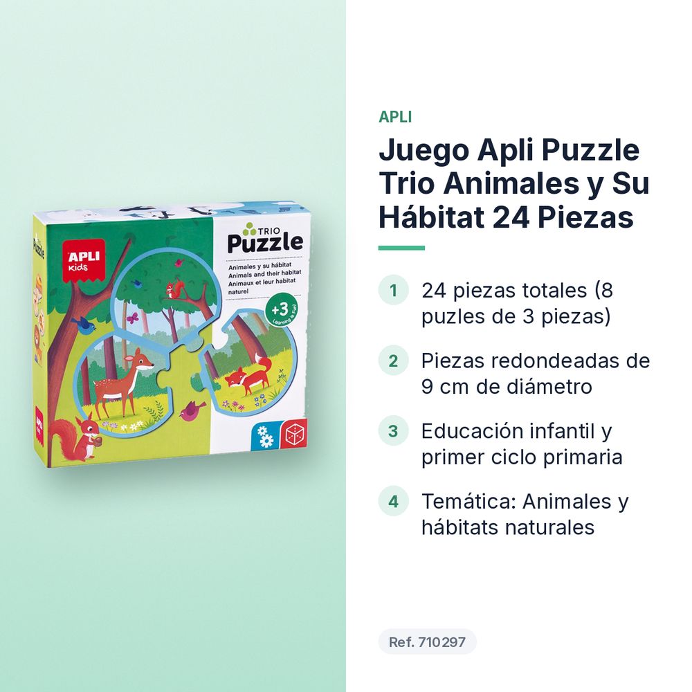 JUEGO APLI PUZZLE TRIO ANIMALES Y SU HÁBITAT 24 PIEZAS - características principales