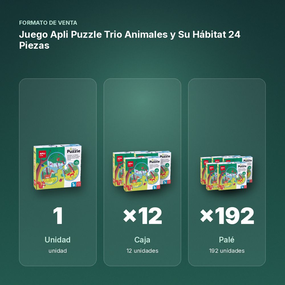JUEGO APLI PUZZLE TRIO ANIMALES Y SU HÁBITAT 24 PIEZAS - formato de venta: caja de 12, palé de 192