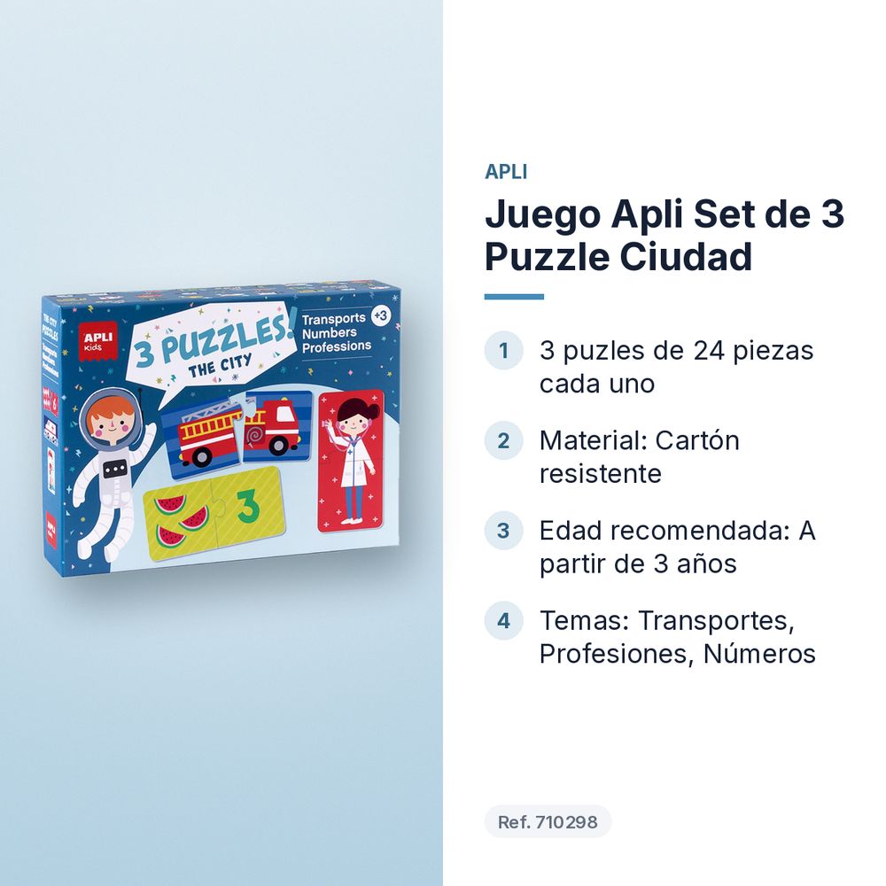 JUEGO APLI SET DE 3 PUZZLE CIUDAD - características principales