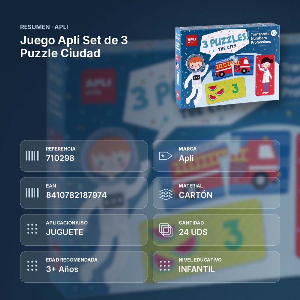 JUEGO APLI SET DE 3 PUZZLE CIUDAD - resumen de atributos