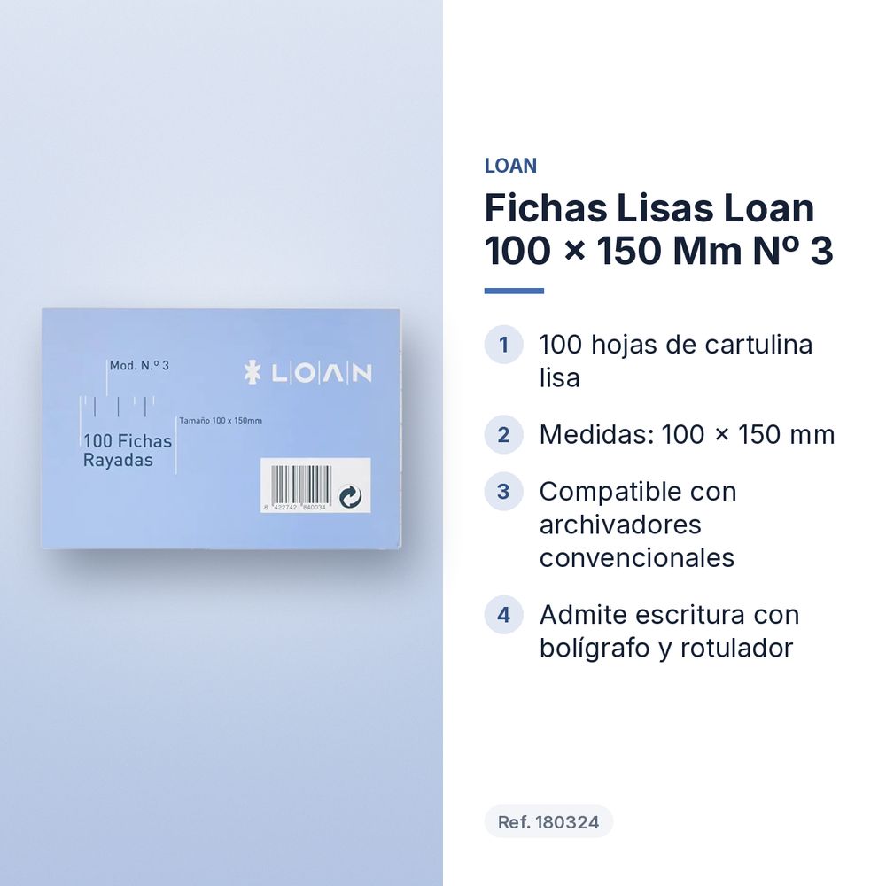 FICHAS LISAS LOAN 100 X 150 MM Nº 3 - características principales