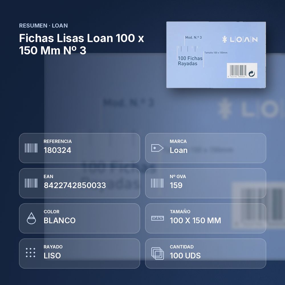 FICHAS LISAS LOAN 100 X 150 MM Nº 3 - resumen de atributos
