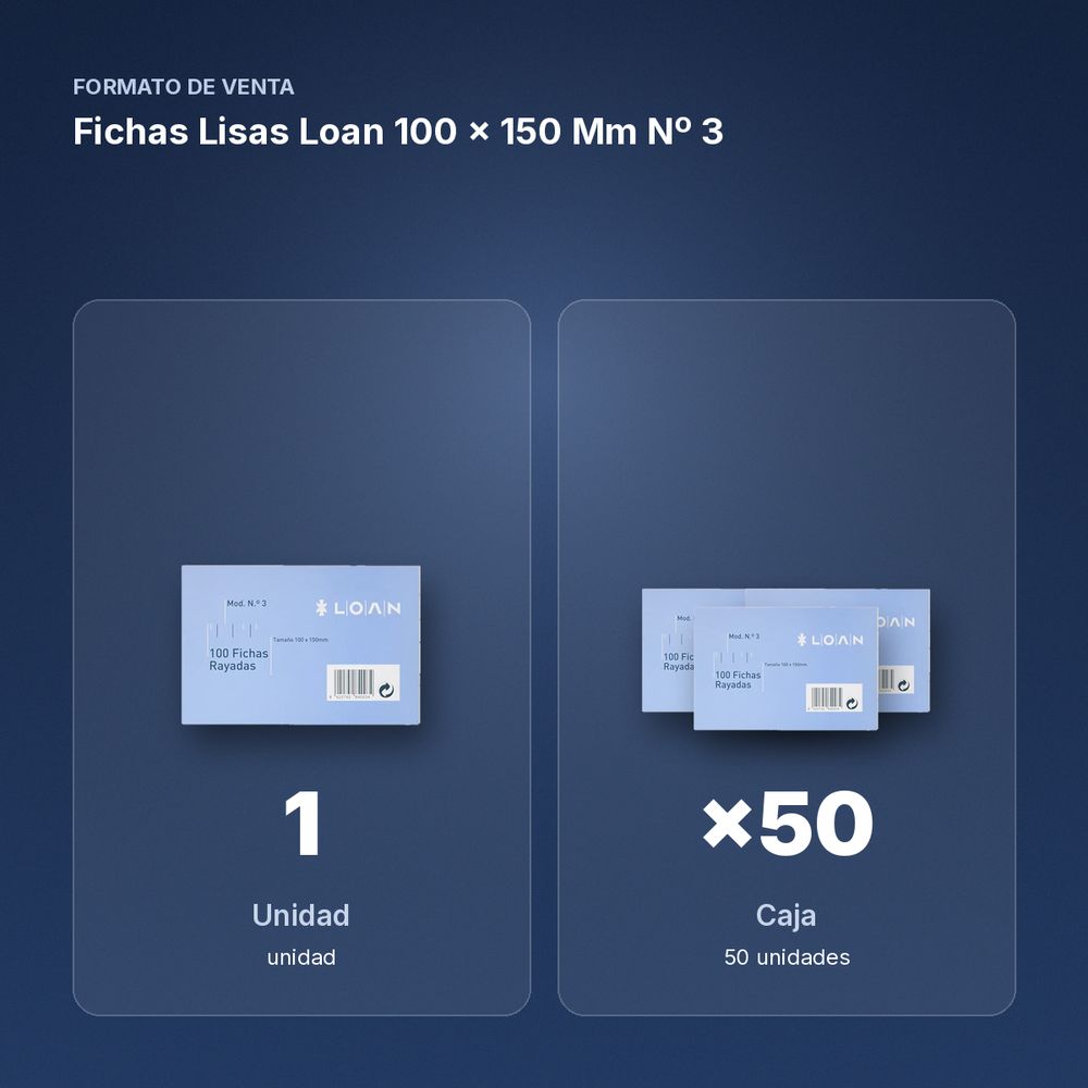 FICHAS LISAS LOAN 100 X 150 MM Nº 3 - formato de venta: caja de 50