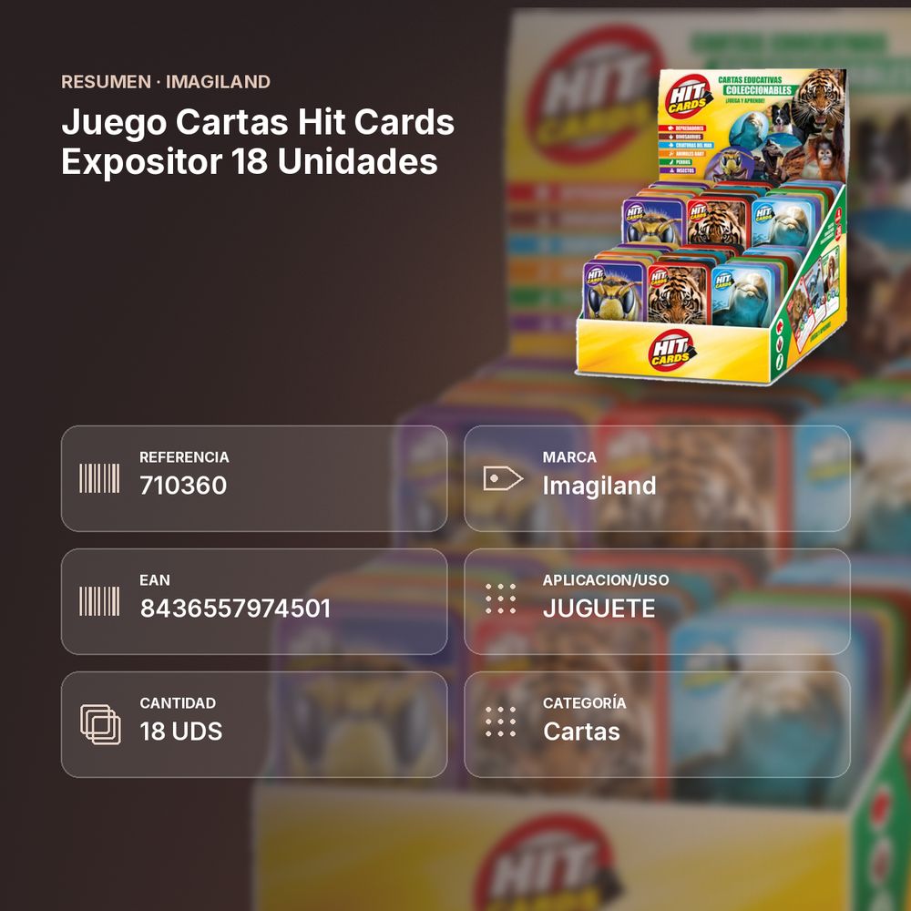 JUEGO CARTAS HIT CARDS EXPOSITOR 18 UNIDADES - resumen de atributos