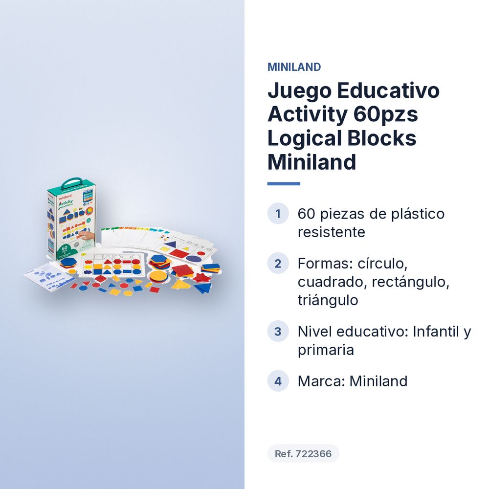 JUEGO EDUCATIVO ACTIVITY 60PZS LOGICAL BLOCKS MINILAND - características principales