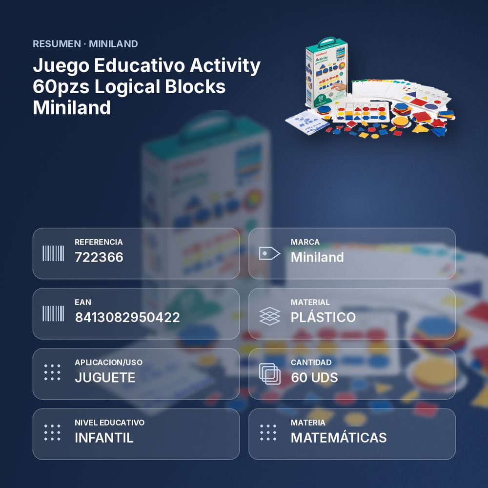 JUEGO EDUCATIVO ACTIVITY 60PZS LOGICAL BLOCKS MINILAND - resumen de atributos