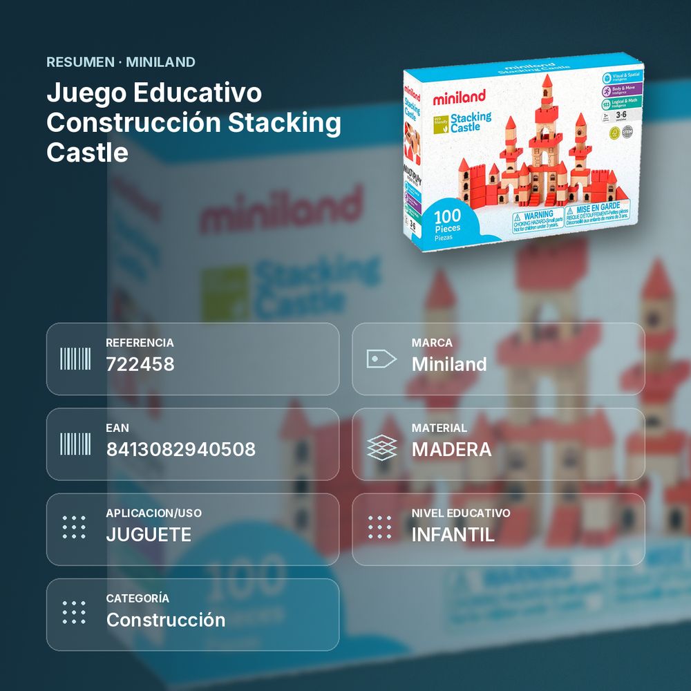 JUEGO EDUCATIVO CONSTRUCCIÓN STACKING CASTLE - resumen de atributos
