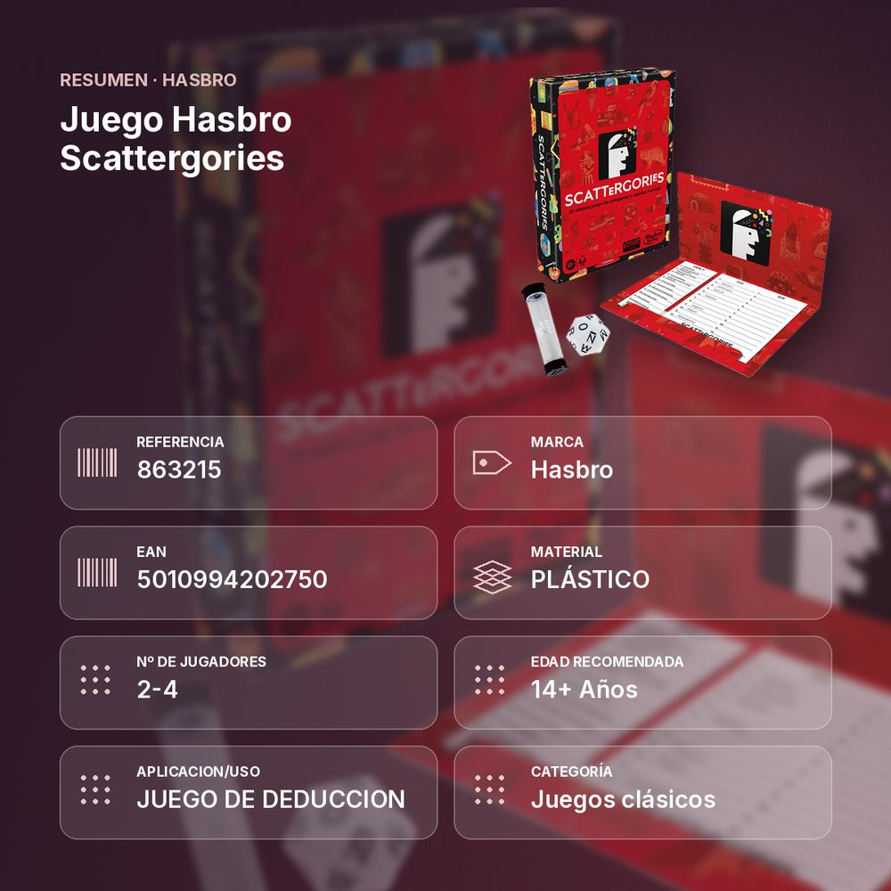 JUEGO HASBRO SCATTERGORIES - resumen de atributos