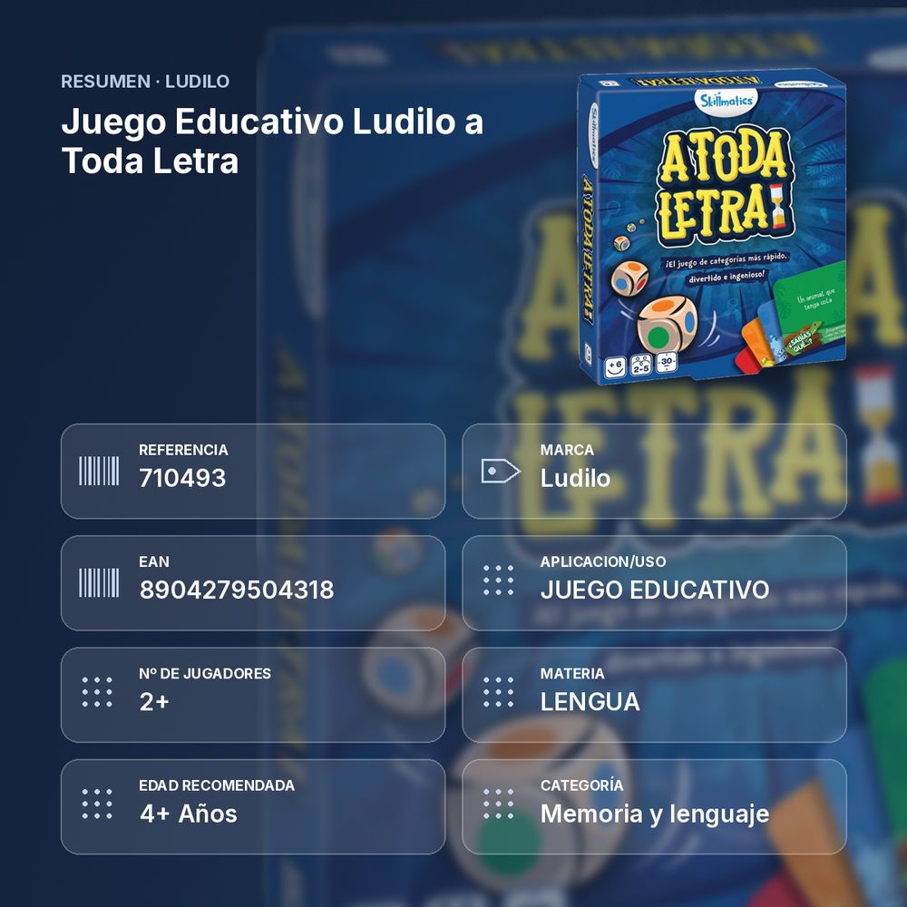 JUEGO EDUCATIVO LUDILO A TODA LETRA  - resumen de atributos
