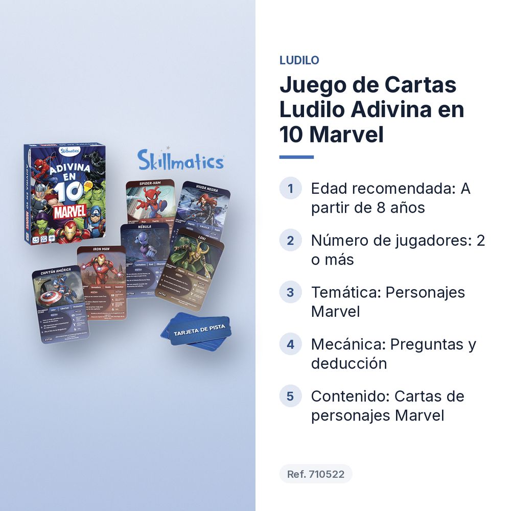 JUEGO DE CARTAS LUDILO ADIVINA EN 10 MARVEL - características principales