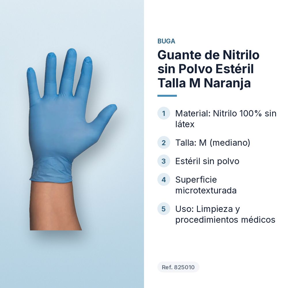 GUANTE DE NITRILO SIN POLVO ESTÉRIL TALLA M NARANJA - características principales