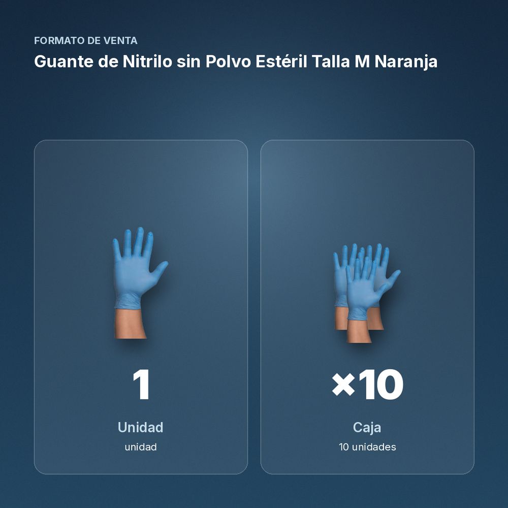 GUANTE DE NITRILO SIN POLVO ESTÉRIL TALLA M NARANJA - formato de venta: caja de 10