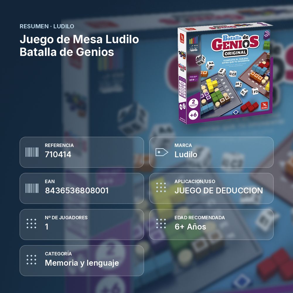 JUEGO DE MESA LUDILO BATALLA DE GENIOS  - resumen de atributos
