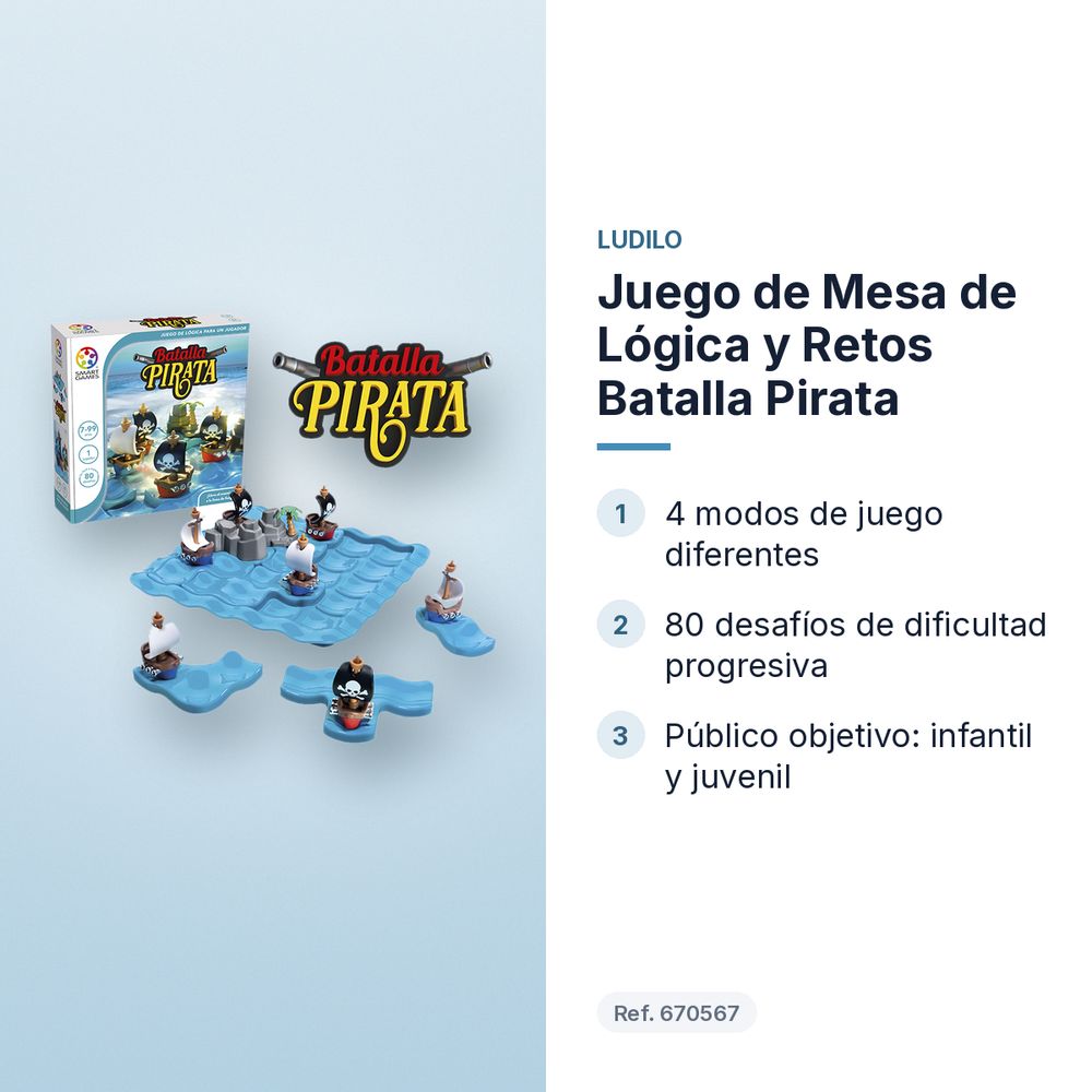 JUEGO DE MESA DE LÓGICA Y RETOS BATALLA PIRATA - características principales