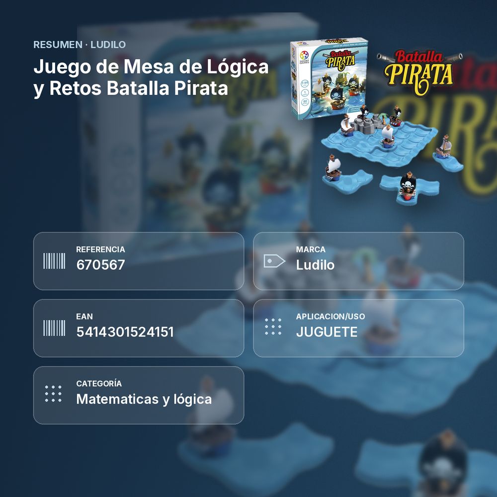 JUEGO DE MESA DE LÓGICA Y RETOS BATALLA PIRATA - resumen de atributos
