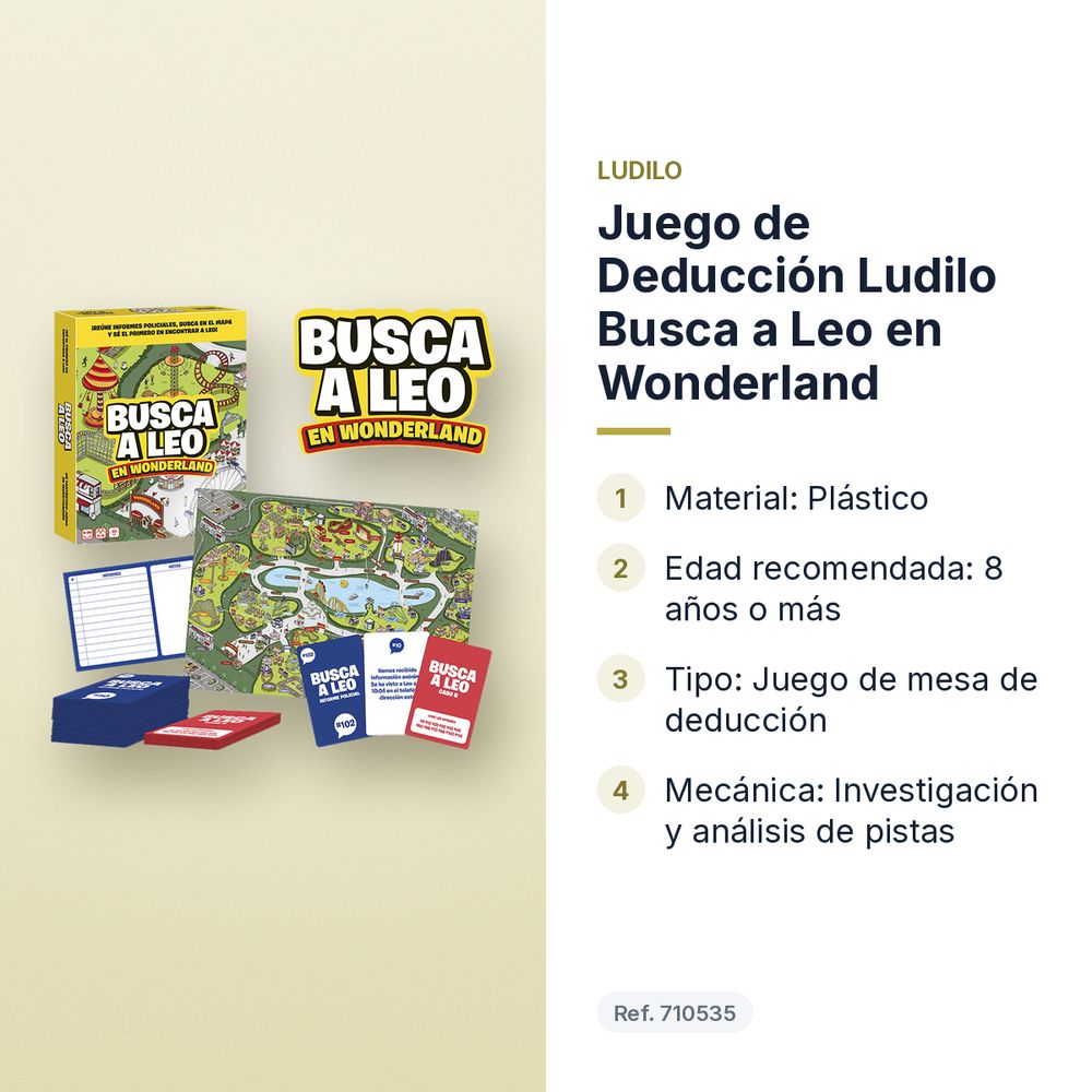 JUEGO DE DEDUCCIÓN LUDILO BUSCA A LEO EN WONDERLAND - características principales