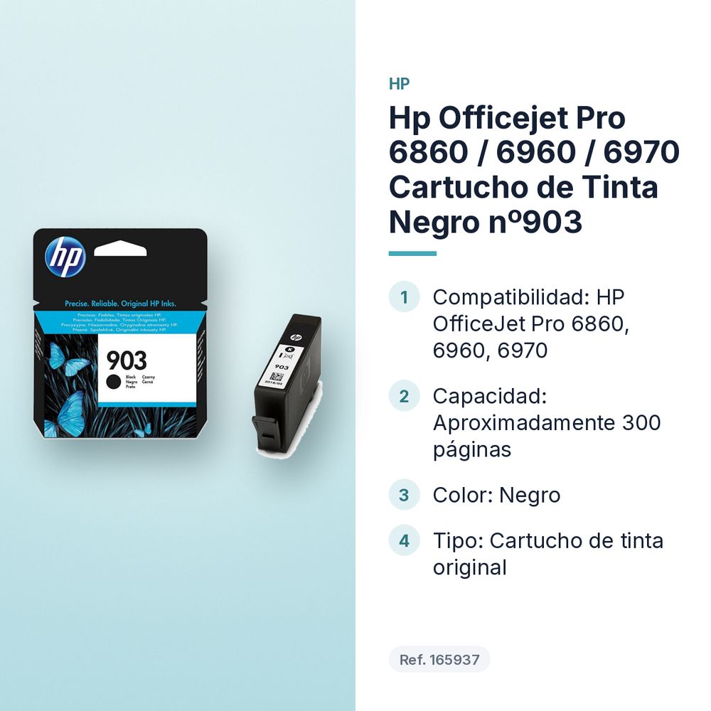 HP  OFFICEJET PRO 6860 / 6960 / 6970 CARTUCHO DE TINTA NEGRO Nº903 - características principales