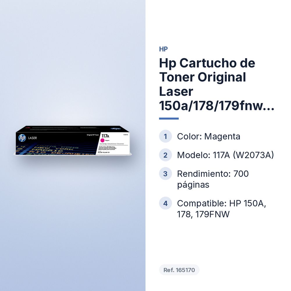 HP CARTUCHO DE TONER ORIGINAL LASER 150A/178/179FNW  117A MAGENTA (W2073A) - características principales