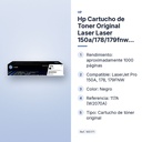 HP CARTUCHO DE TONER ORIGINAL LASER LASER 150A/178/179FNW 117A NEGRO (W2070A) - características principales