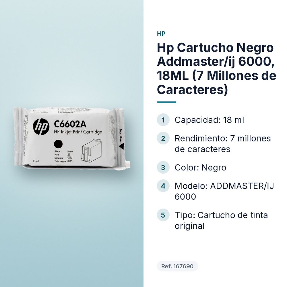 HP CARTUCHO NEGRO ADDMASTER/IJ 6000, 18ML (7 MILLONES DE CARACTERES) - características principales