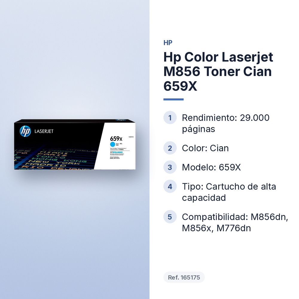 HP COLOR LASERJET M856 TONER CIAN 659X - características principales