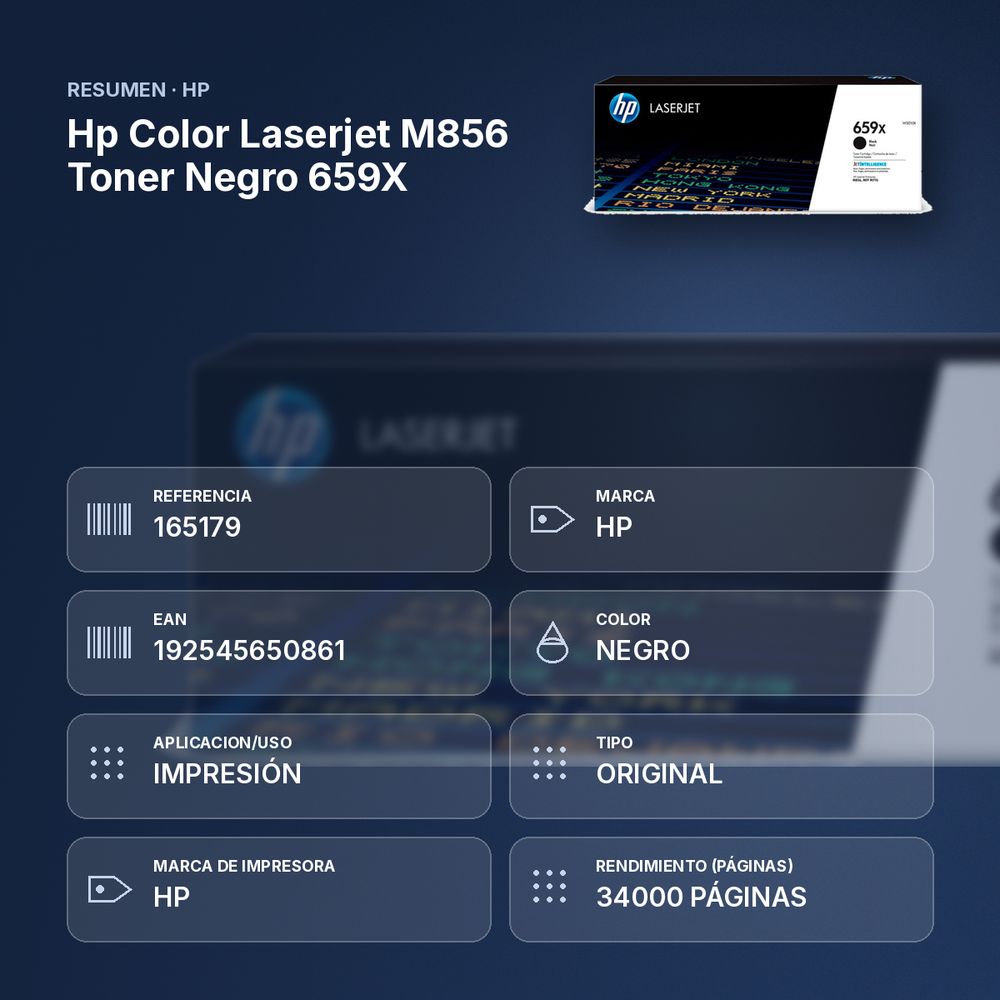 HP COLOR LASERJET M856 TONER NEGRO 659X - resumen de atributos